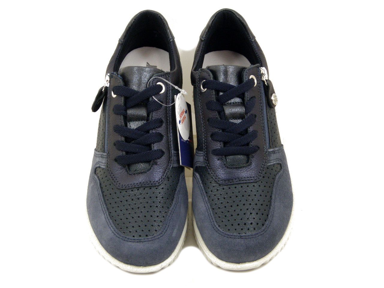 Sneakers Donna in Pelle Blu con Cerniera, Pianta Larga, IMAC - 106131