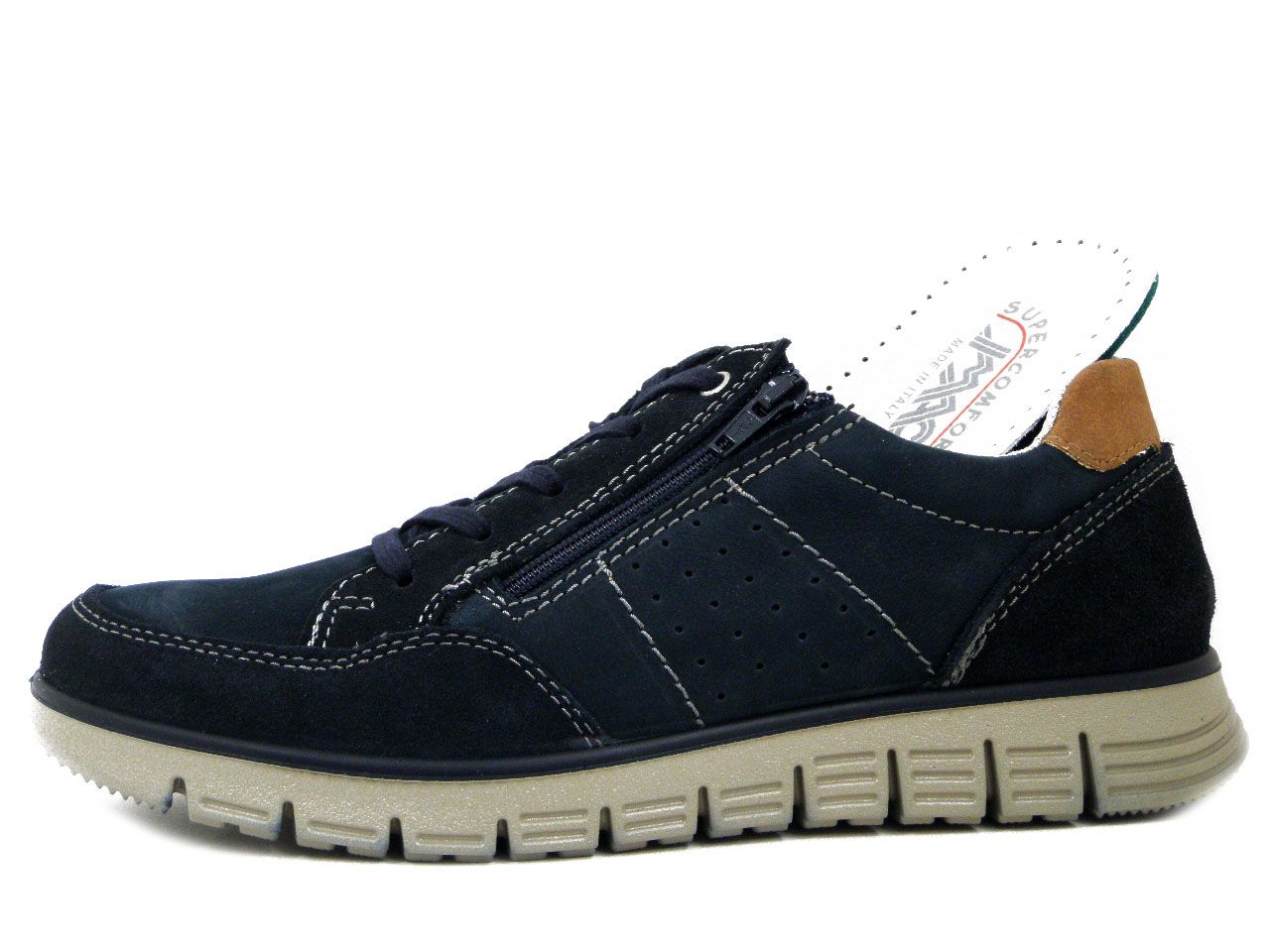 Sneakers Uomo in Pelle Blu con Cerniera,  Pianta Larga, IMAC - 102120