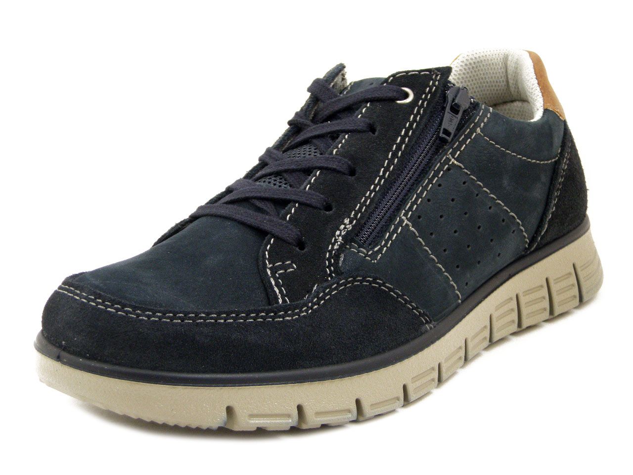 Sneakers Uomo in Pelle Blu con Cerniera,  Pianta Larga, IMAC - 102120