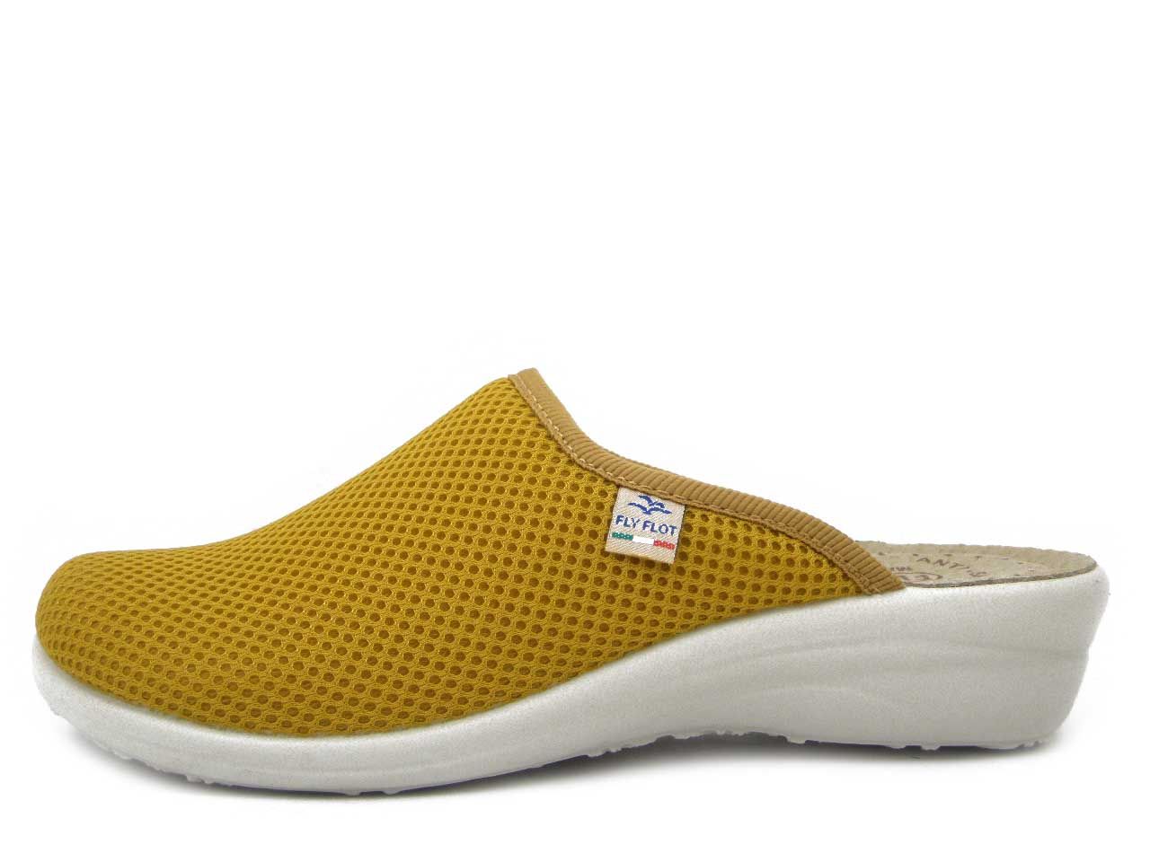 Pantofole Donna Leggere in Tessuto Giallo, Zeppa Bassa, Sottopiede in Vera Pelle , FLYFLOT - T4368GI Pantofole Donna Leggere in Tessuto Giallo, Zeppa Bassa, Sottopiede in Vera Pelle , FLYFLOT - T4368GI