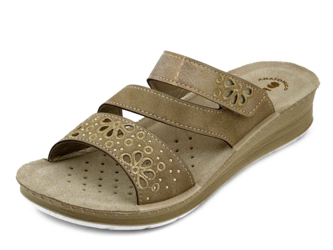 Ciabatta Donna in Eco Pelle Beige, Sottopiede Vera Pelle, Zeppa Bassa,  INBLU - FC67