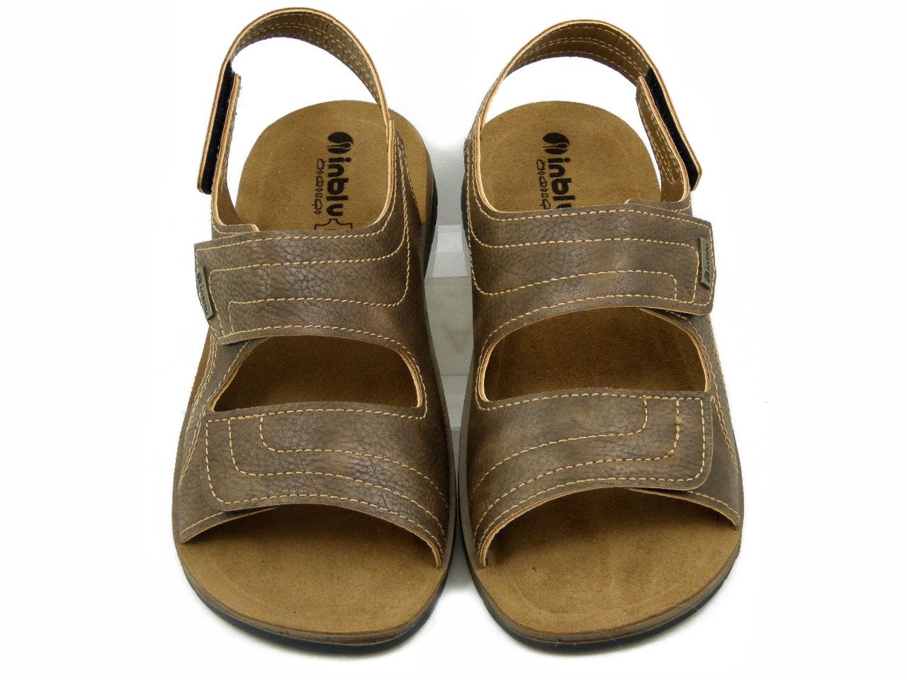 Sandali Uomo in Eco Pelle Marrone con Strap, Sottopiede Vera Pelle, INBLU - ID21