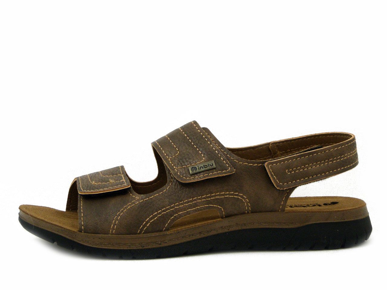 Sandali Uomo in Eco Pelle Marrone con Strap, Sottopiede Vera Pelle, INBLU - ID21