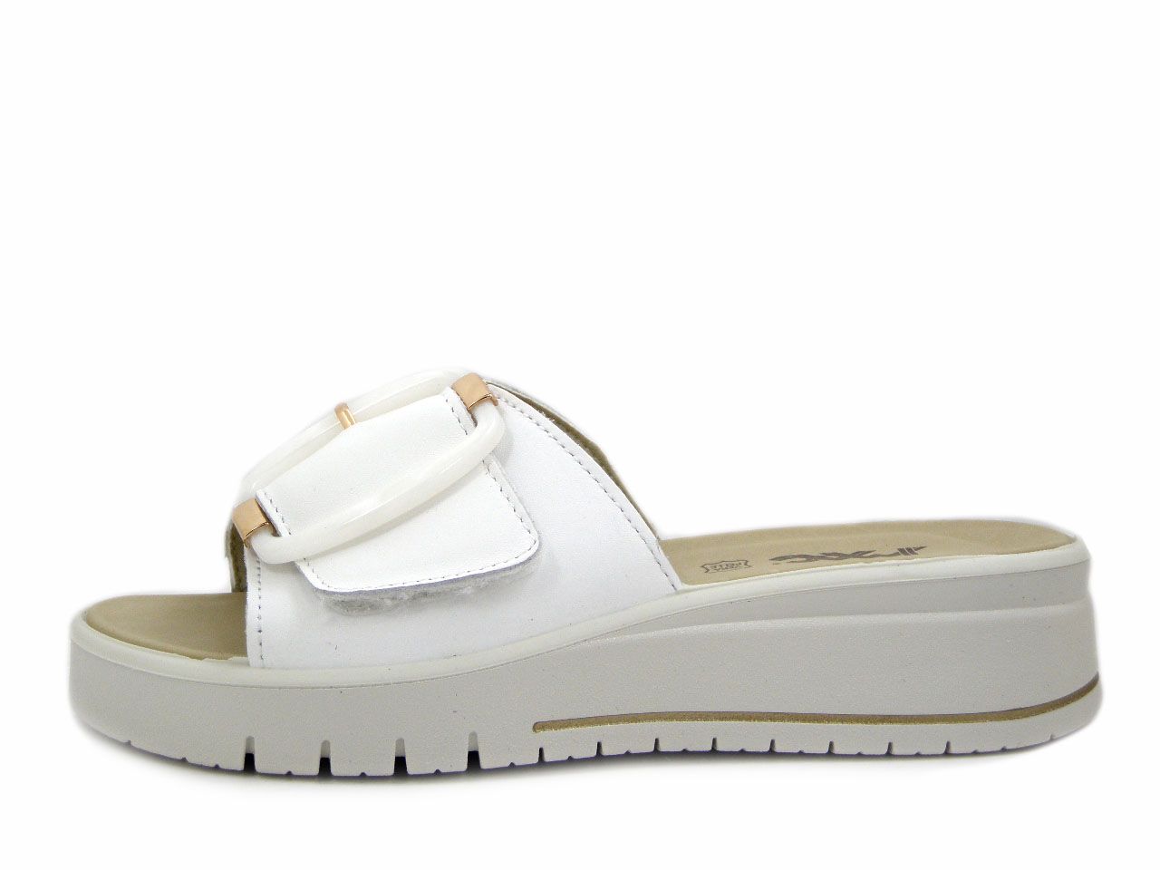 Sandali Ciabatte Donna in Pelle Bianco con Strap, Zeppa Bassa 4 cm, Imac - 108040