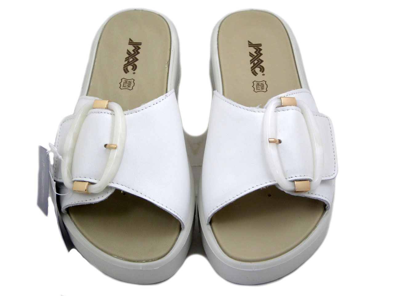 Sandali Ciabatte Donna in Pelle Bianco con Strap, Zeppa Bassa 4 cm, Imac - 108040