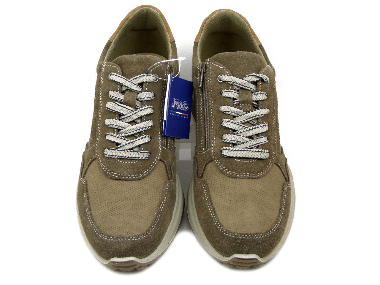 Sneakers Uomo in Pelle e Camoscio Beige con Cerniera, Sottopiede Estraibile, IMAC - 103200