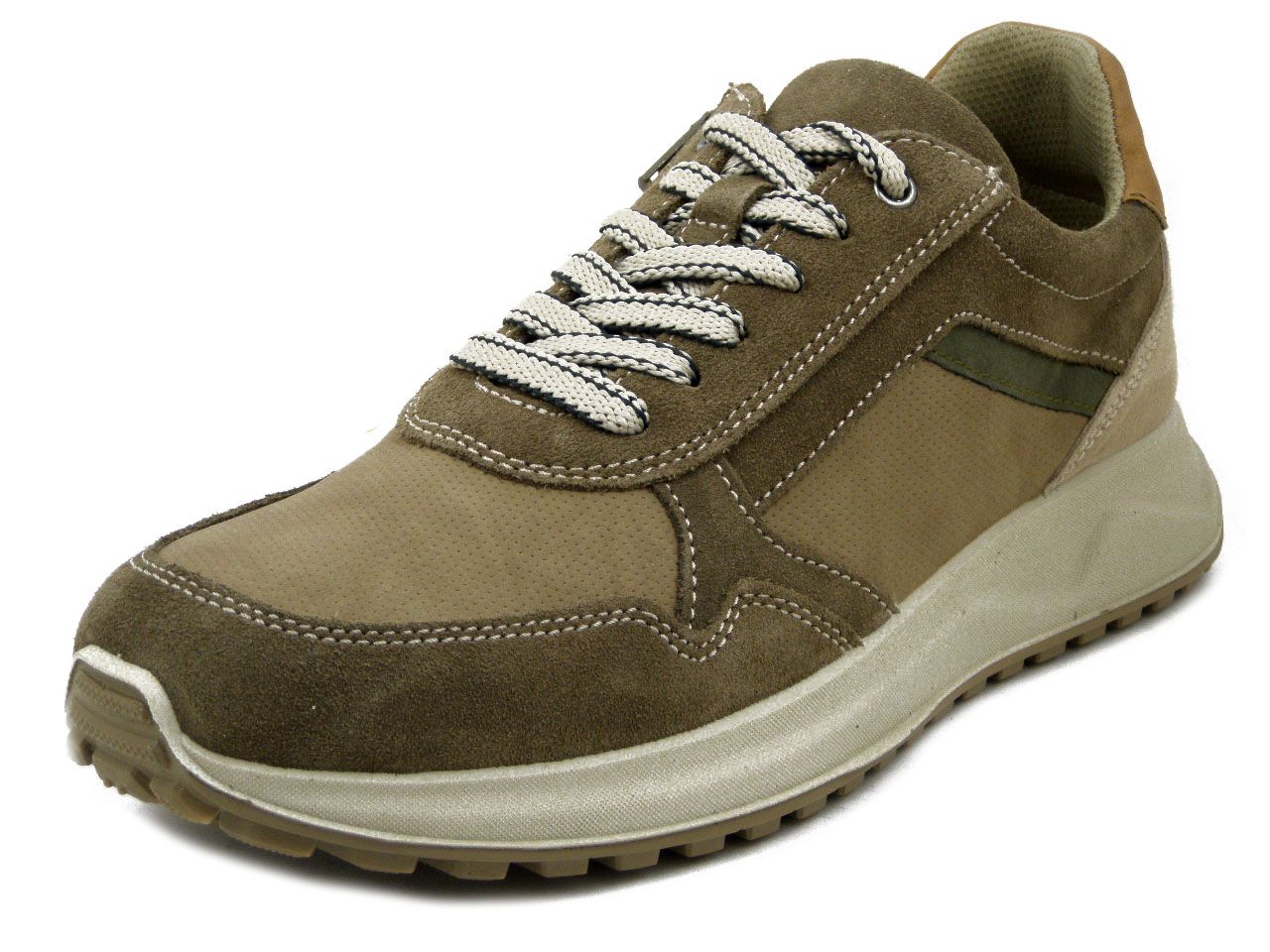 Sneakers Uomo in Pelle e Camoscio Beige con Cerniera, Sottopiede Estraibile, IMAC - 103200