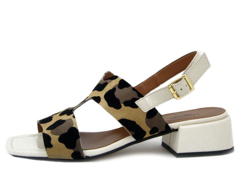 Sandali Donna in Pelle Animalier, Tacco Basso 3 cm, Linea Uno - K1500