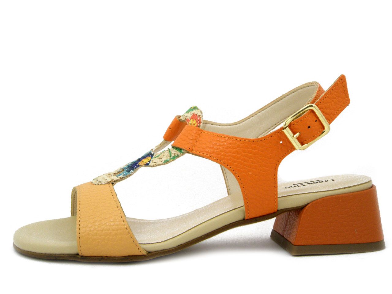 Sandali Donna in Pelle Arancio e Beige, Tacco Basso 3 cm, Linea Uno - K1521 Sandali Donna in Pelle Arancio e Beige, Tacco Basso 3 cm, Linea Uno - K1521
