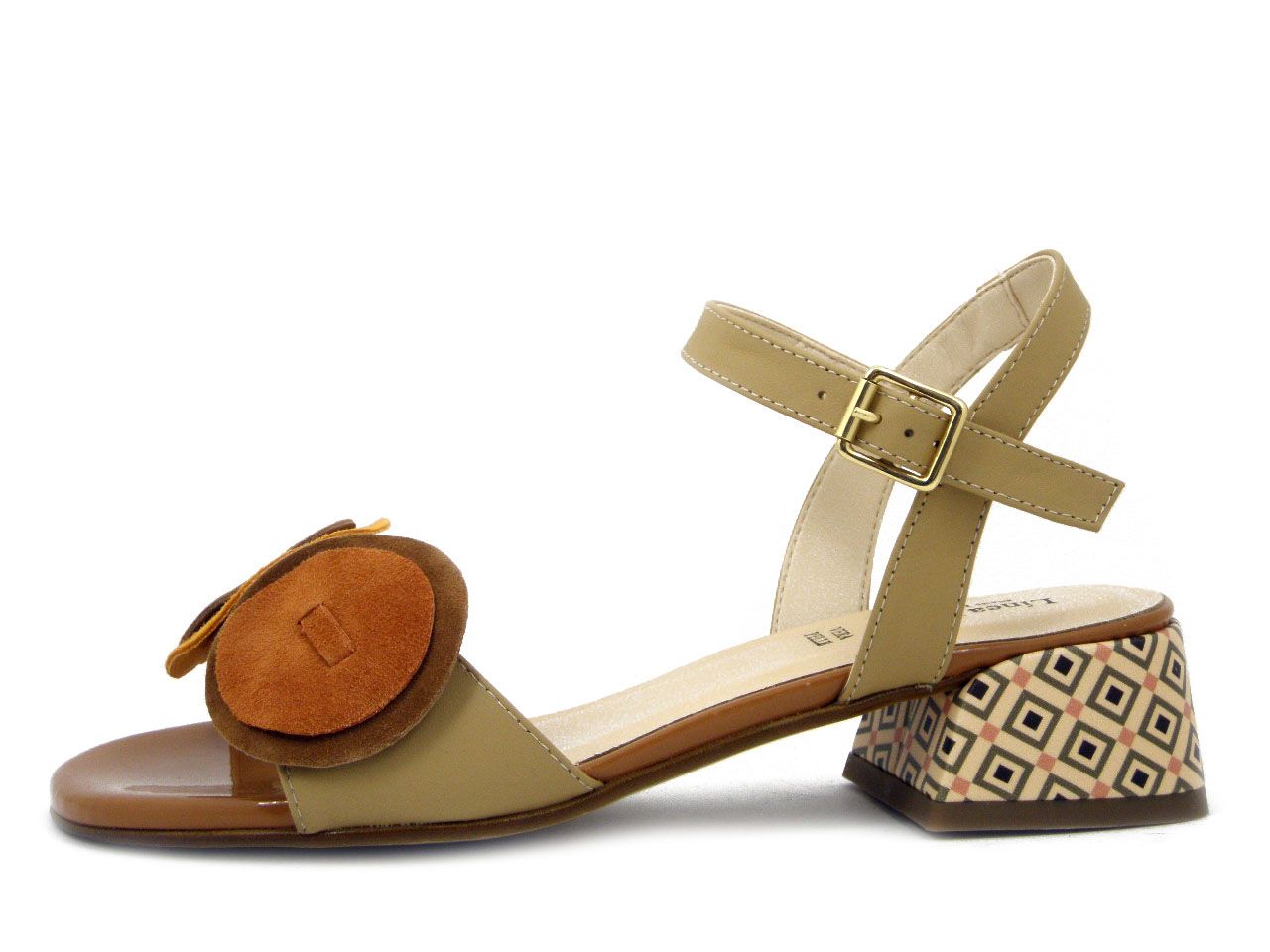 Sandali Donna in Pelle Beige e Arancio, Tacco Basso 3 cm, Linea Uno - K1531 Sandali Donna in Pelle Beige e Arancio, Tacco Basso 3 cm, Linea Uno - K1531