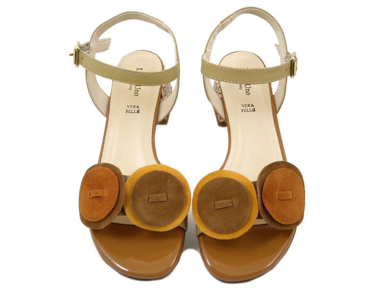 Sandali Donna in Pelle Beige e Arancio, Tacco Basso 3 cm, Linea Uno - K1531