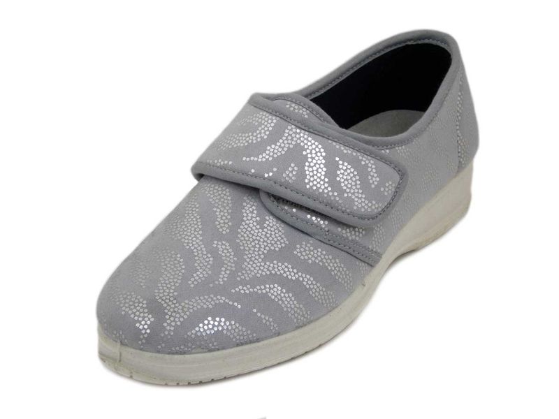 Scarpe Donna Comfort in Tessuto Elasticizzato Grigio con Strap, Zeppa Bassa Antiscivolo, Sottopiede Estraibile, Emanuela - 2503NEO