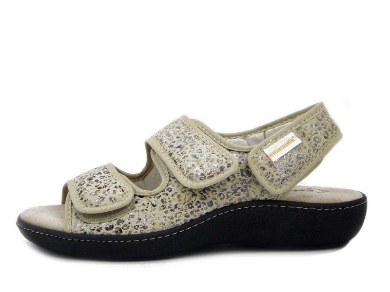 Sandali Donna Comfort in Tessuto Beige con Doppio Strap, Zeppa Bassa, EMANUELA - 1860LEO