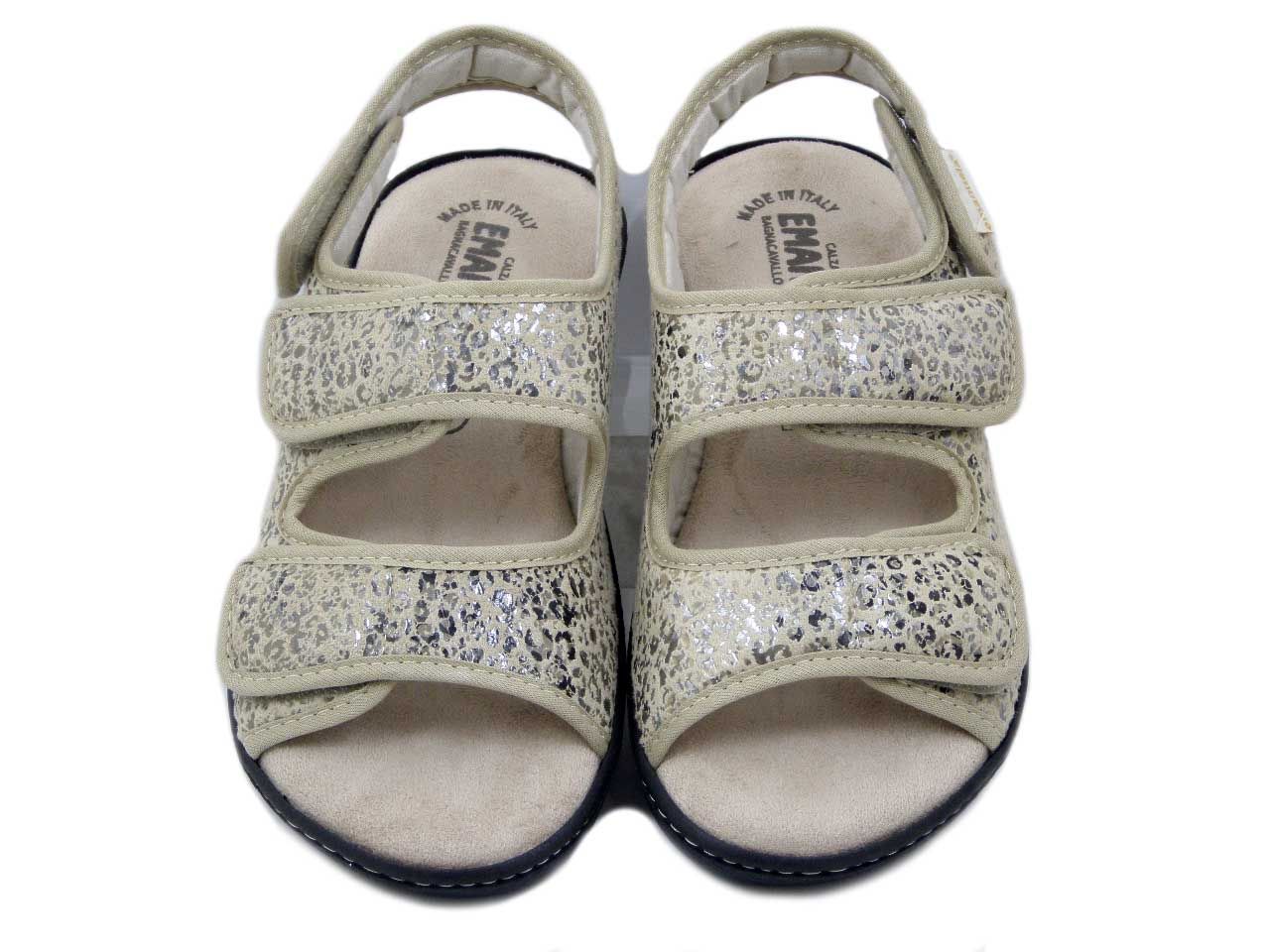 Sandali Donna Comfort in Tessuto Beige con Doppio Strap, Zeppa Bassa, EMANUELA - 1860LEO