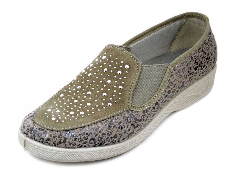 Mocassini Slipon Donna Comfort in Tessuto Beige, Suola Antiscivolo, EMANUELA - 2234LEO