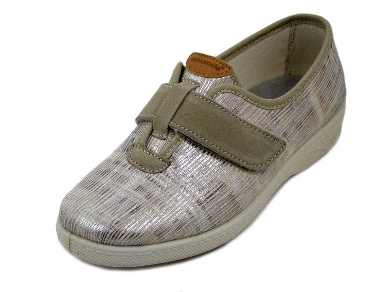 Scarpe Comfort Pantofole Chiuse Donna Estive in Tessuto Beige con Strap, Sottopiede Estraibile, EMANUELA - 2222Y
