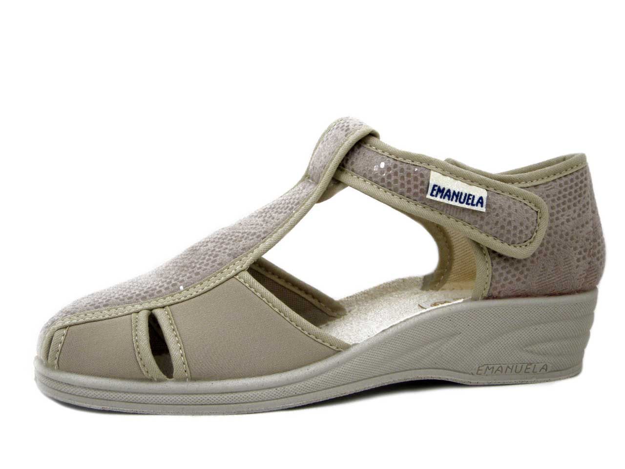 Scarpe Aperte Donna Linea Comfort in Tessuto Elasticizzato Beige, Chiusura a Strap, Zeppa Bassa, EMANUELA - 915PAR Scarpe Aperte Donna Linea Comfort in Tessuto Elasticizzato Beige, Chiusura a Strap, Zeppa Bassa, EMANUELA - 915PAR