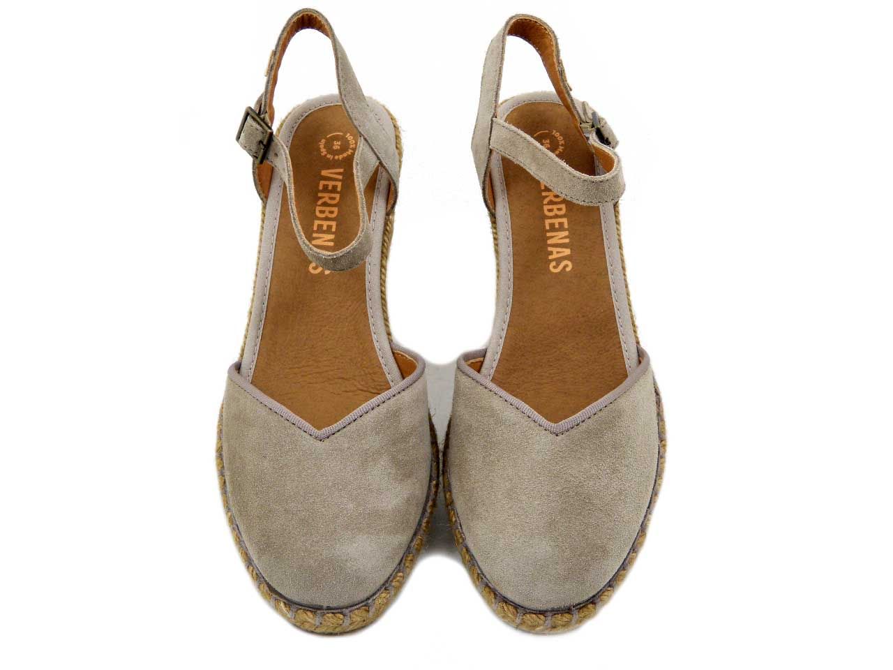 Espadrillas in Pelle Camoscio Beige, Zeppa Media 6 cm,  VERBENAS - MAGGIE