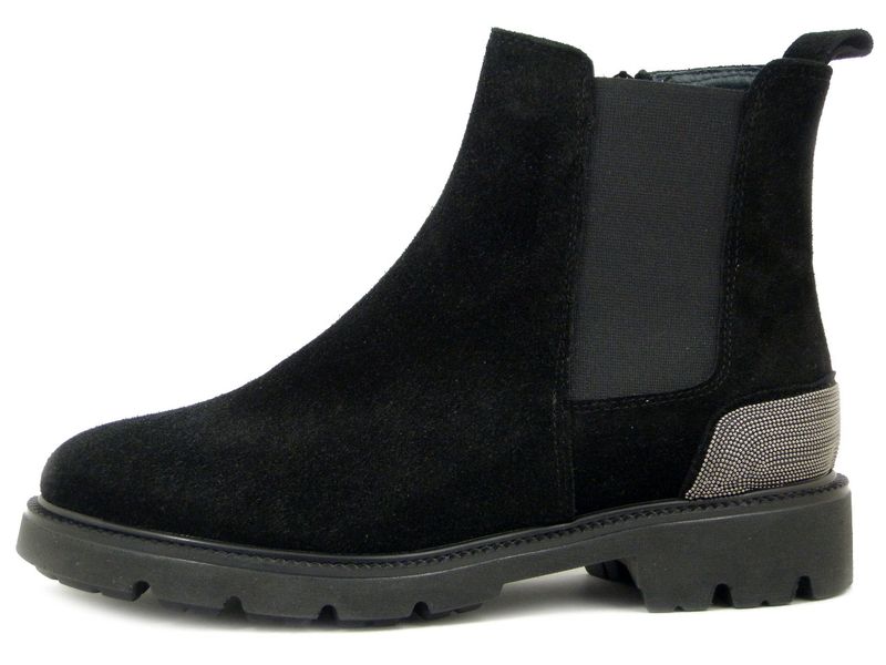 Stivaletti Donna in Pelle Camoscio Nero con Elastico e Mini Borchie, Tacco Basso, VERNISSAGE- 17452