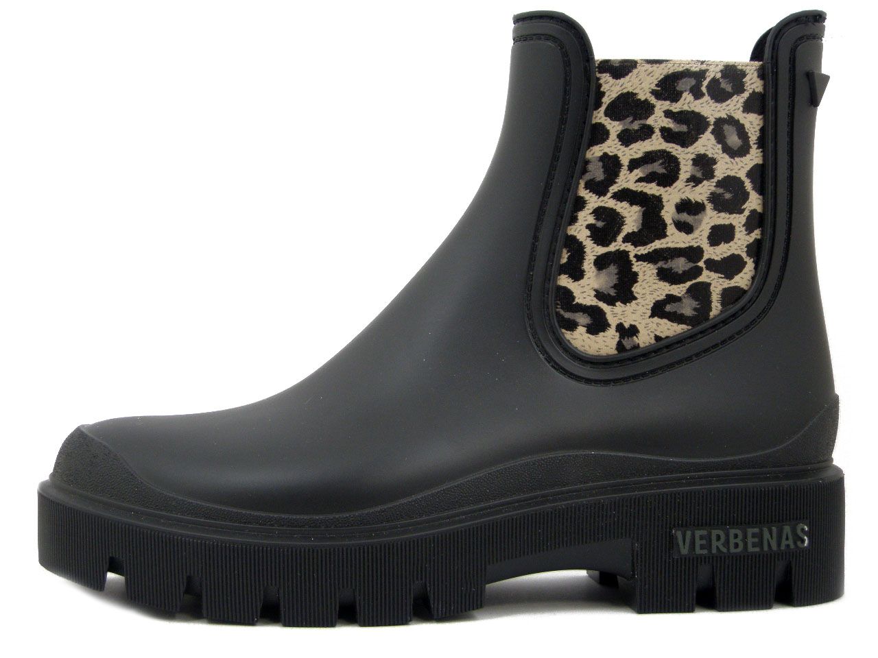 Stivaletti da Pioggia Donna in Gomma Neri e Animalier, Tacco Basso, VERBENAS - MAE