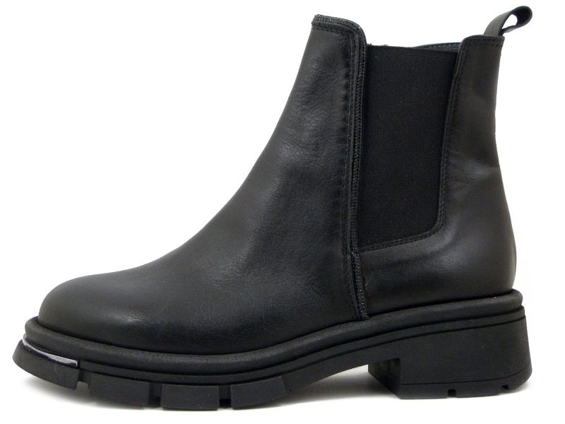 Stivaletti Donna in Pelle Nero con Elastico e Strass, Tacco Basso, Vernissage - 8239