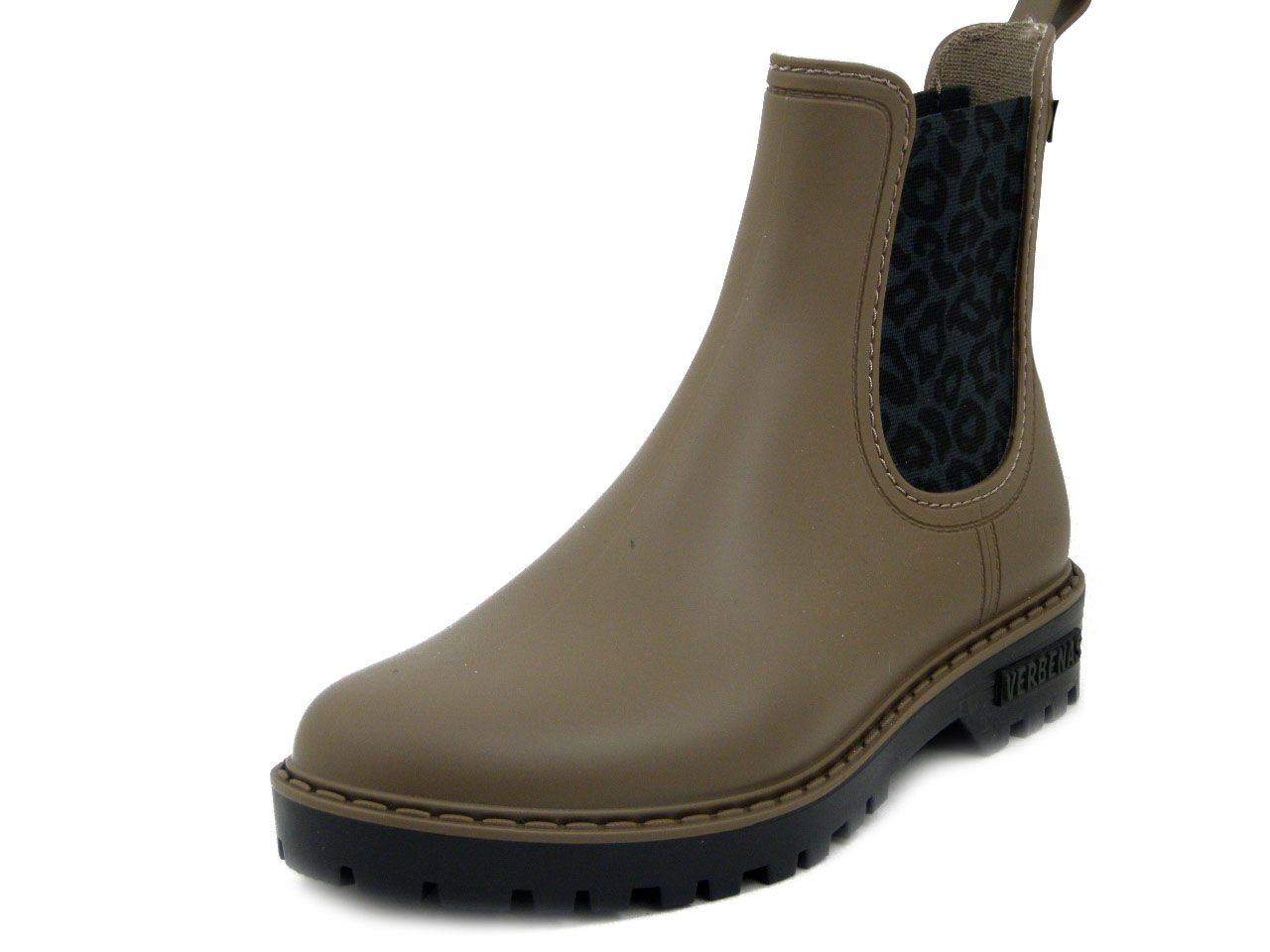 Stivaletti da Pioggia Donna in Gomma Beige e Animalier, Tacco Basso, VERBENAS - GAUDI