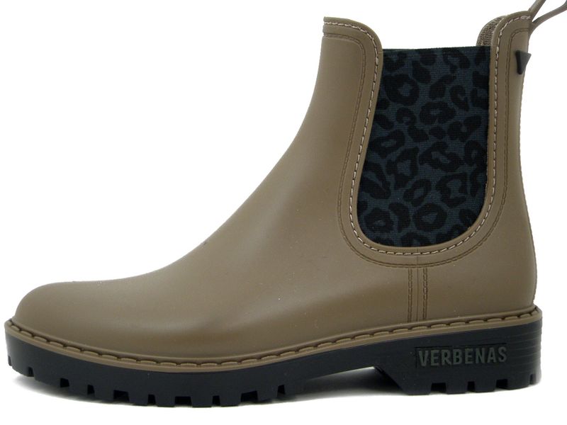 Stivaletti da Pioggia Donna in Gomma Beige e Animalier, Tacco Basso, VERBENAS - GAUDI