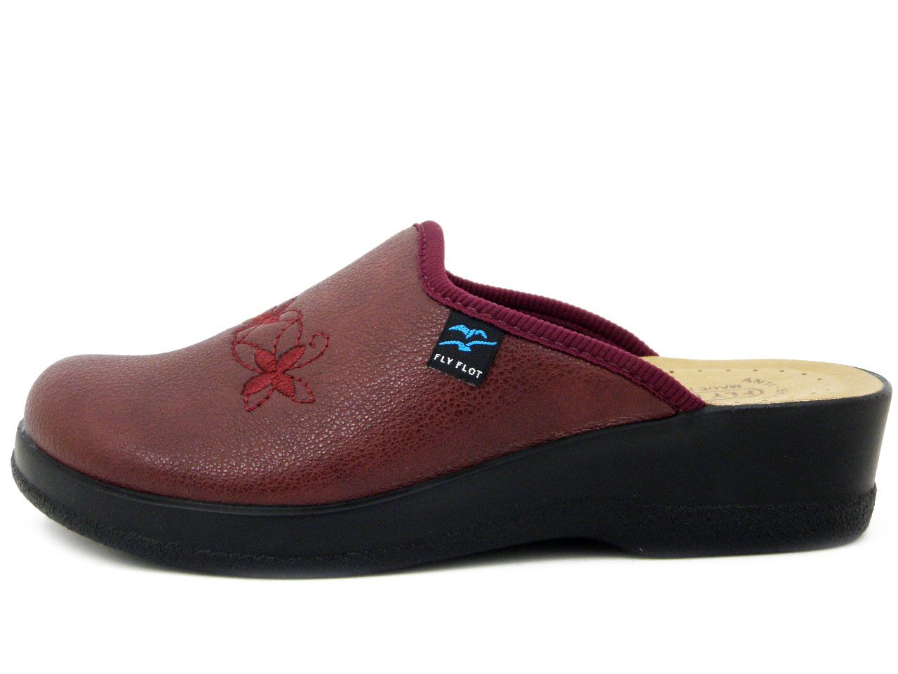 Ciabatte Pantofole Donna in Eco Pelle Rosso Bordeaux, Zeppa Bassa, FLYFLOT - 63Q51