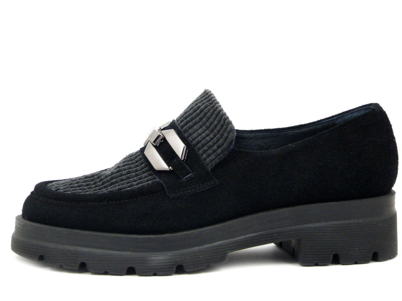 Mocassini Donna in Pelle Camoscio Nero e Velluto, Tacco Basso, Vernissage by Soffice Sogno - I4RZ4