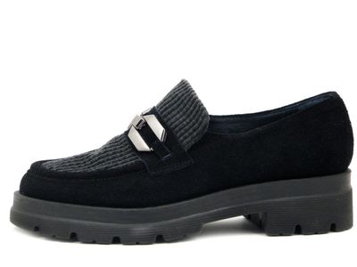 Mocassini Donna in Pelle Camoscio Nero e Velluto, Tacco Basso, Vernissage by Soffice Sogno - I4RZ4