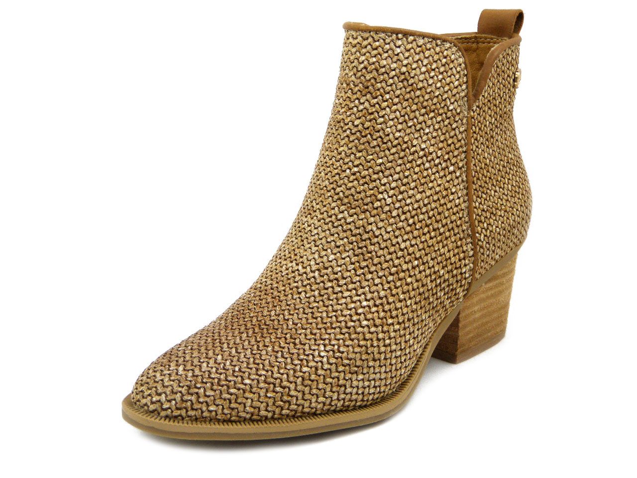 Stivaletti Donna Estivi in Tessuto Intrecciato Beige, Tacco Medio 5 cm, Carmela - 163223