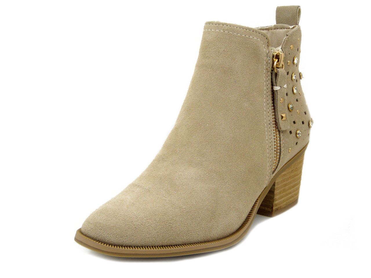 Stivaletti Donna Gioiello in Pelle Camoscio Beige, Tacco Medio 5 cm, Carmela - 163151