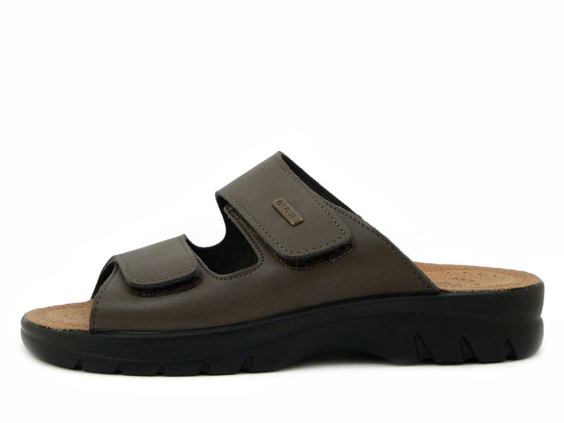 Ciabatte Uomo in Eco Pelle Marrone, Doppio Strap, Sottopiede Vera Pelle, FLYFLOT - 62021