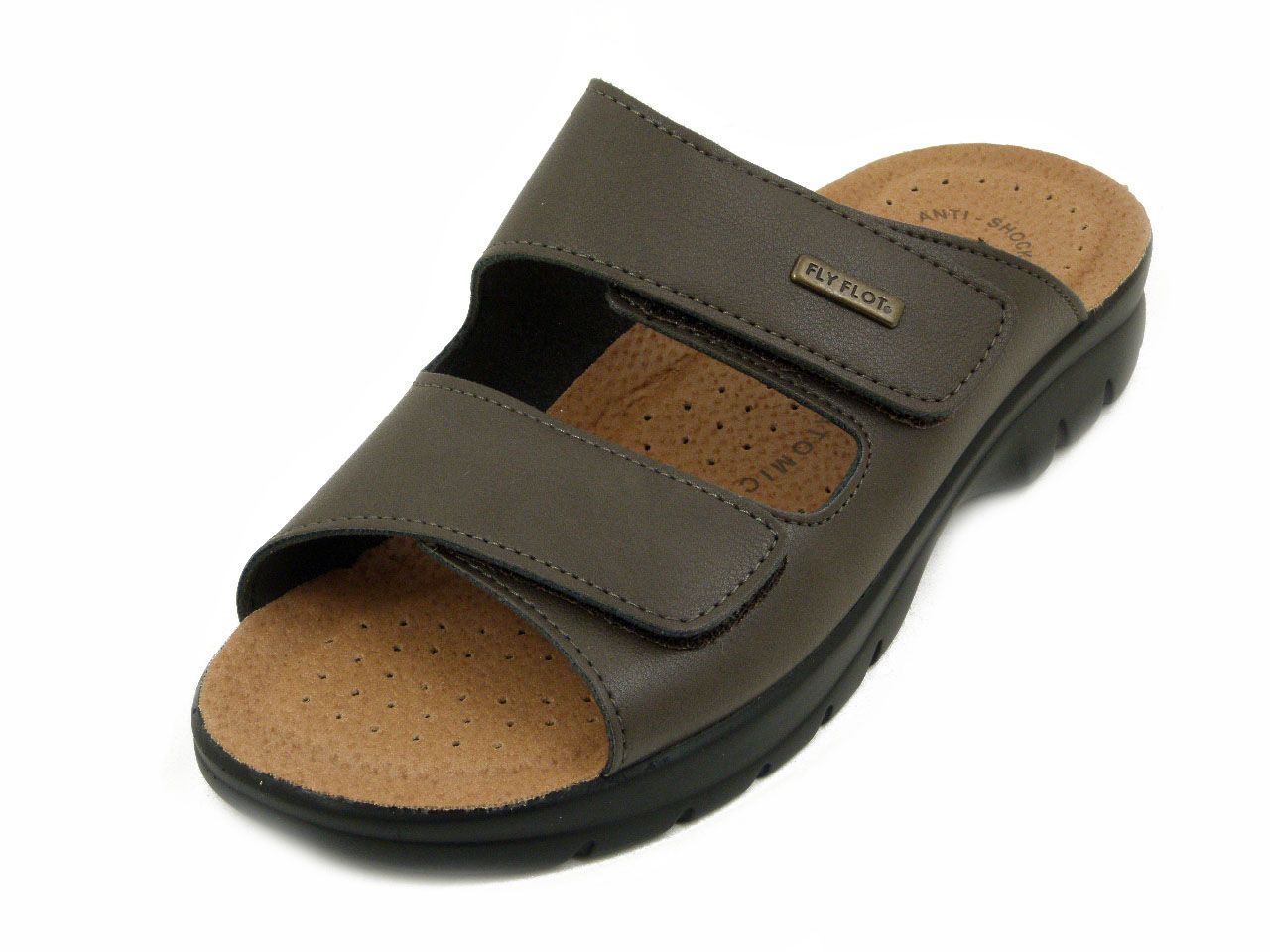 Ciabatte Uomo in Eco Pelle Marrone, Doppio Strap, Sottopiede Vera Pelle, FLYFLOT - 62021