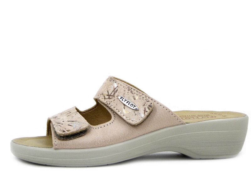 Sandali Donna, ciabatta in Eco Pelle Beige, Doppio Strap, Sottopiede in Vera Pelle, FlyFlot - T5B18