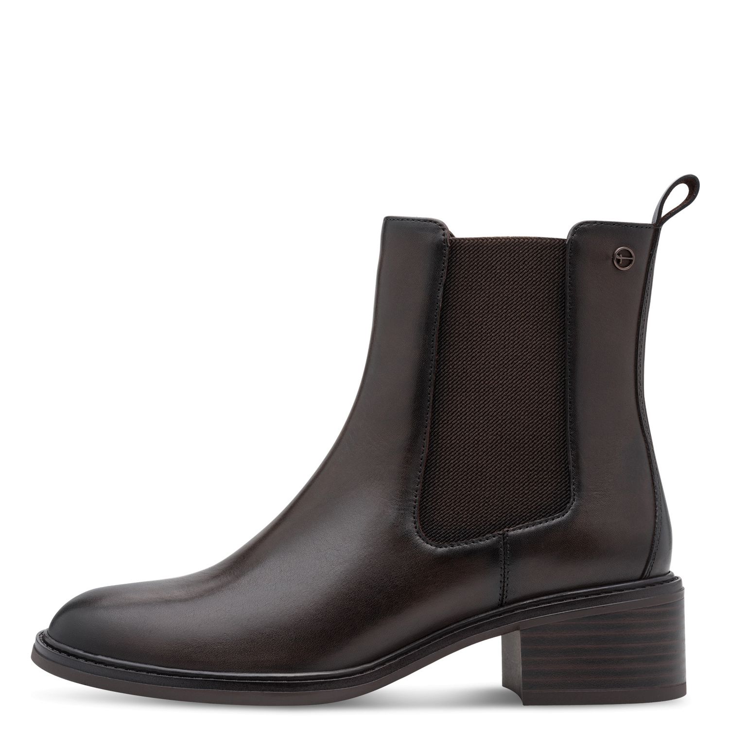 Stivaletti Beatles Donna in Pelle Marrone Scuro, Tacco Basso, Pianta Larga, Plantare Estraibile, Tamaris Comfort - 85311