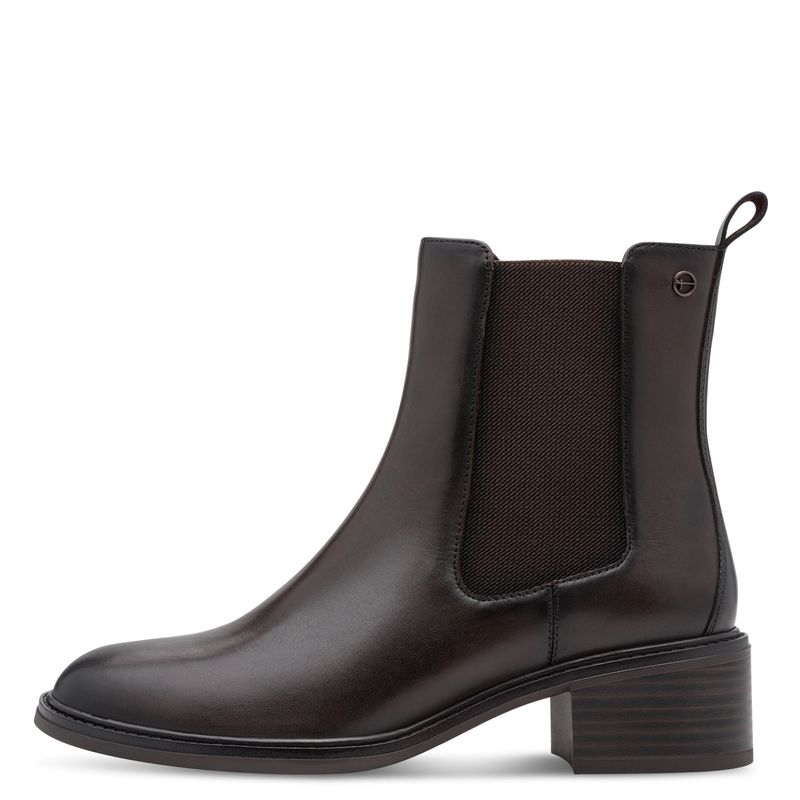 Stivaletti Beatles Donna in Pelle Marrone Scuro, Tacco Basso, Pianta Larga, Plantare Estraibile, Tamaris Comfort - 85311 Stivaletti Beatles Donna in Pelle Marrone Scuro, Tacco Basso, Pianta Larga, Plantare Estraibile, Tamaris Comfort - 85311