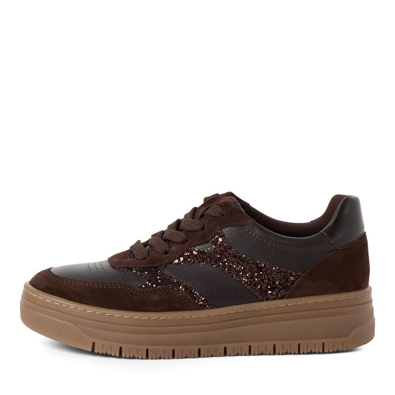 Sneakers Donna in Pelle Marrone con Strass, Plantare Estraibile, TAMARIS - 2371745