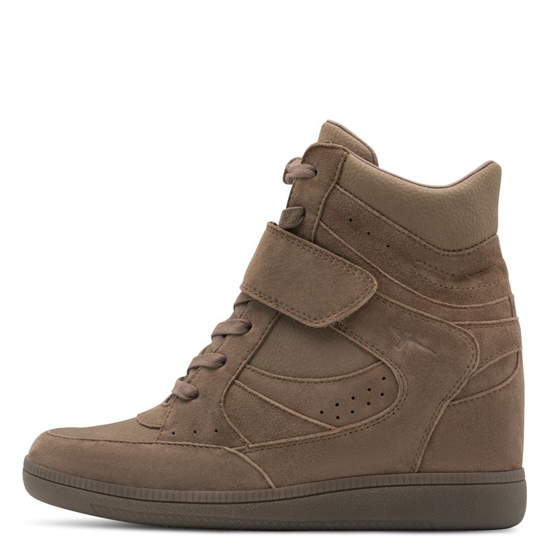 Sneakers Donna in Pelle Marrone Taupe con Zeppa Interna 6 cm, Tamaris - 25282