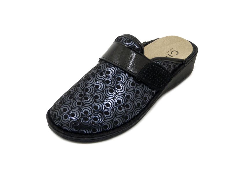 Pantofole Donna Linea Sanitaria in Tessuto Elasticizzato Nero con Strap, Plantare Estraibile, Zeppa Bassa, CINZIA SOFT - 24281