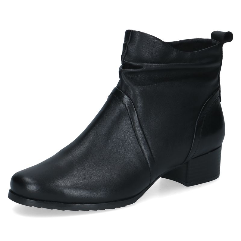 Stivaletti Donna in Pelle Nappa Nero, Tacco Basso, Pianta Larga, Plantare Estraibile, CAPRICE - 25358