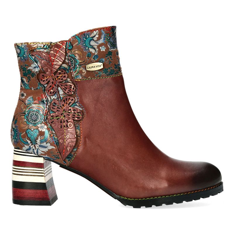 Stivaletti Donna in Pelle Marrone Cuoio Tema Floreale, Tacco medio 6 cm, LAURA VITA - IDCORAO03