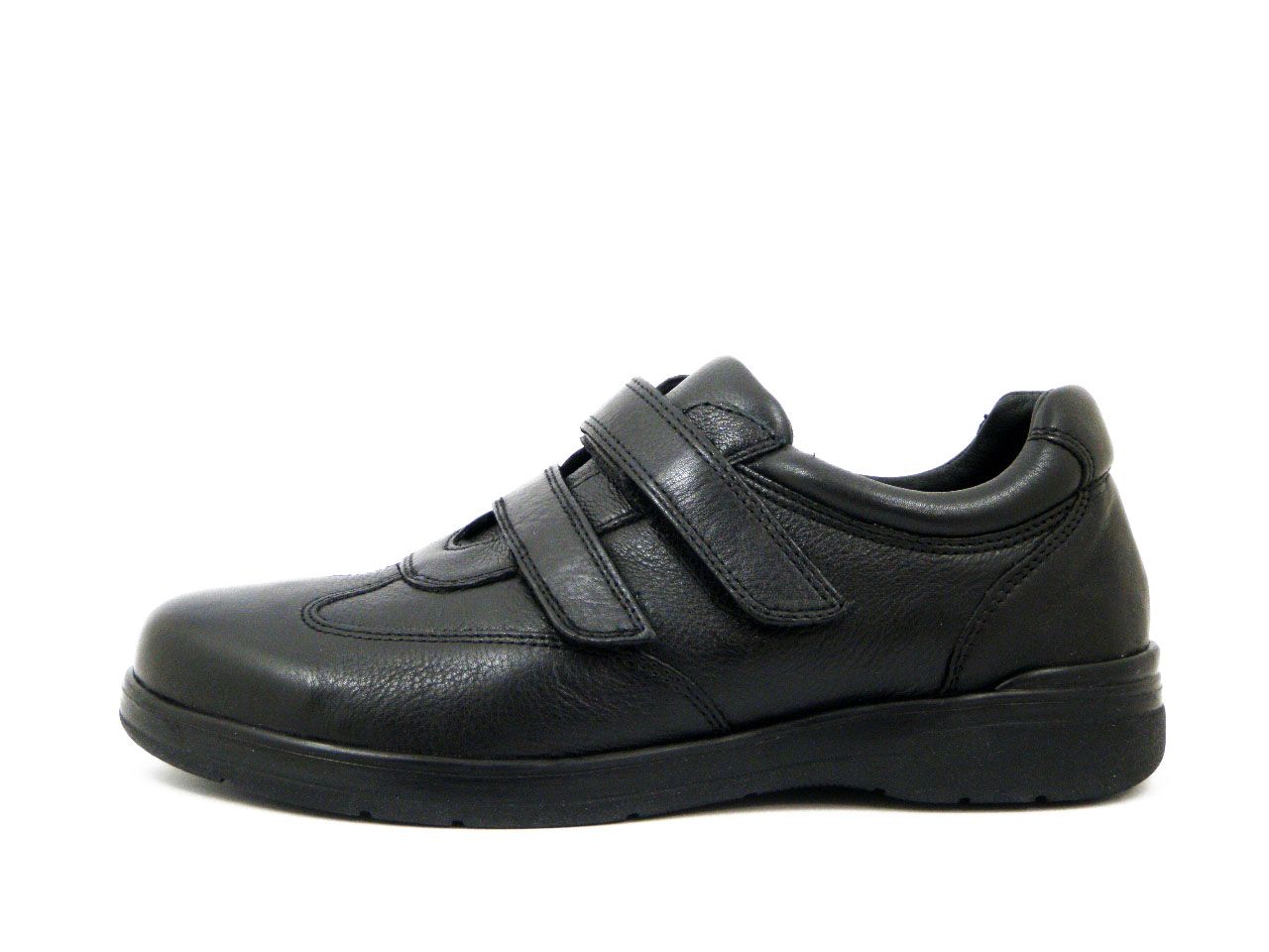 Scarpe Uomo in Pelle Nero con Doppio Strap, Pianta Larga, Plantare Estraibile - 3671