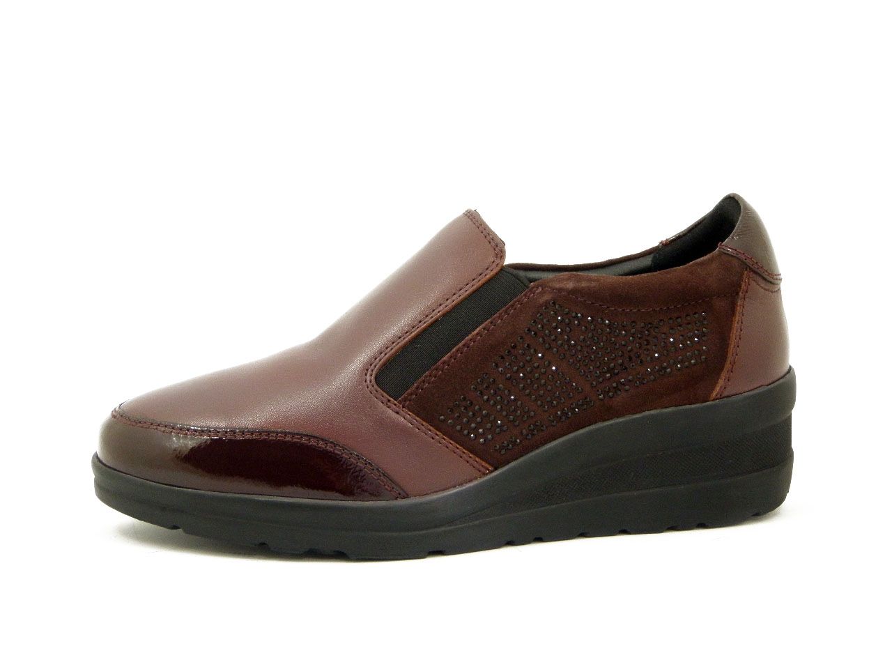 Mocassini Slipon Donna in Pelle Rosso Bordeaux, Zeppa Bassa, Pianta Comoda, REGINA552 Mocassini Slipon Donna in Pelle Rosso Bordeaux, Zeppa Bassa, Pianta Comoda, REGINA552