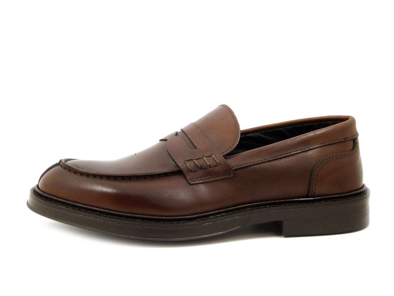 Mocassini Uomo College in Pelle Marrone, Made in Italy - 30100