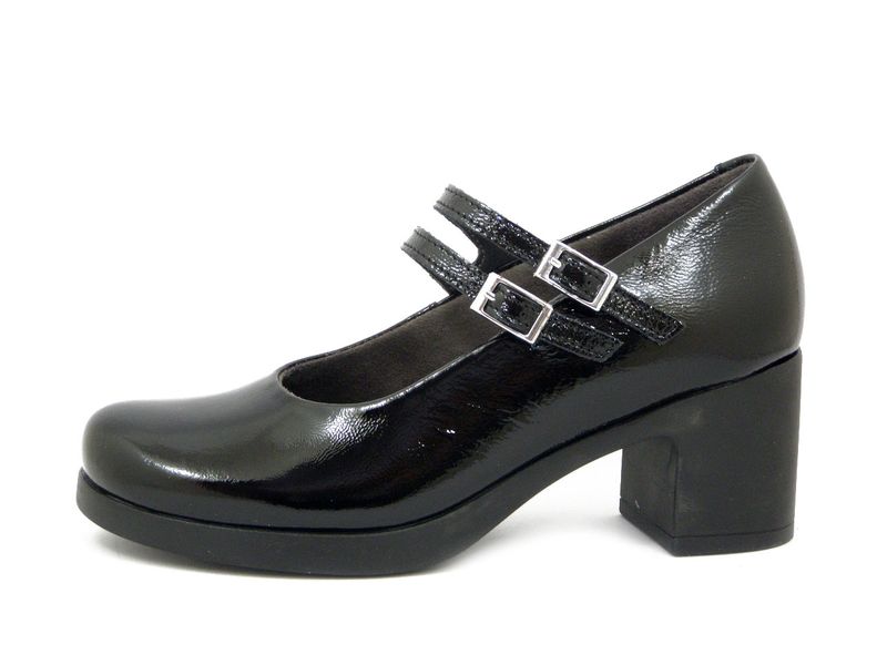 Decolleté Mary Jane in Pelle Nappa Lucida Nero, Tacco Medio 6 cm e Plateau, PITILLOS - 30500 Decolleté Mary Jane in Pelle Nappa Lucida Nero, Tacco Medio 6 cm e Plateau, PITILLOS - 30500