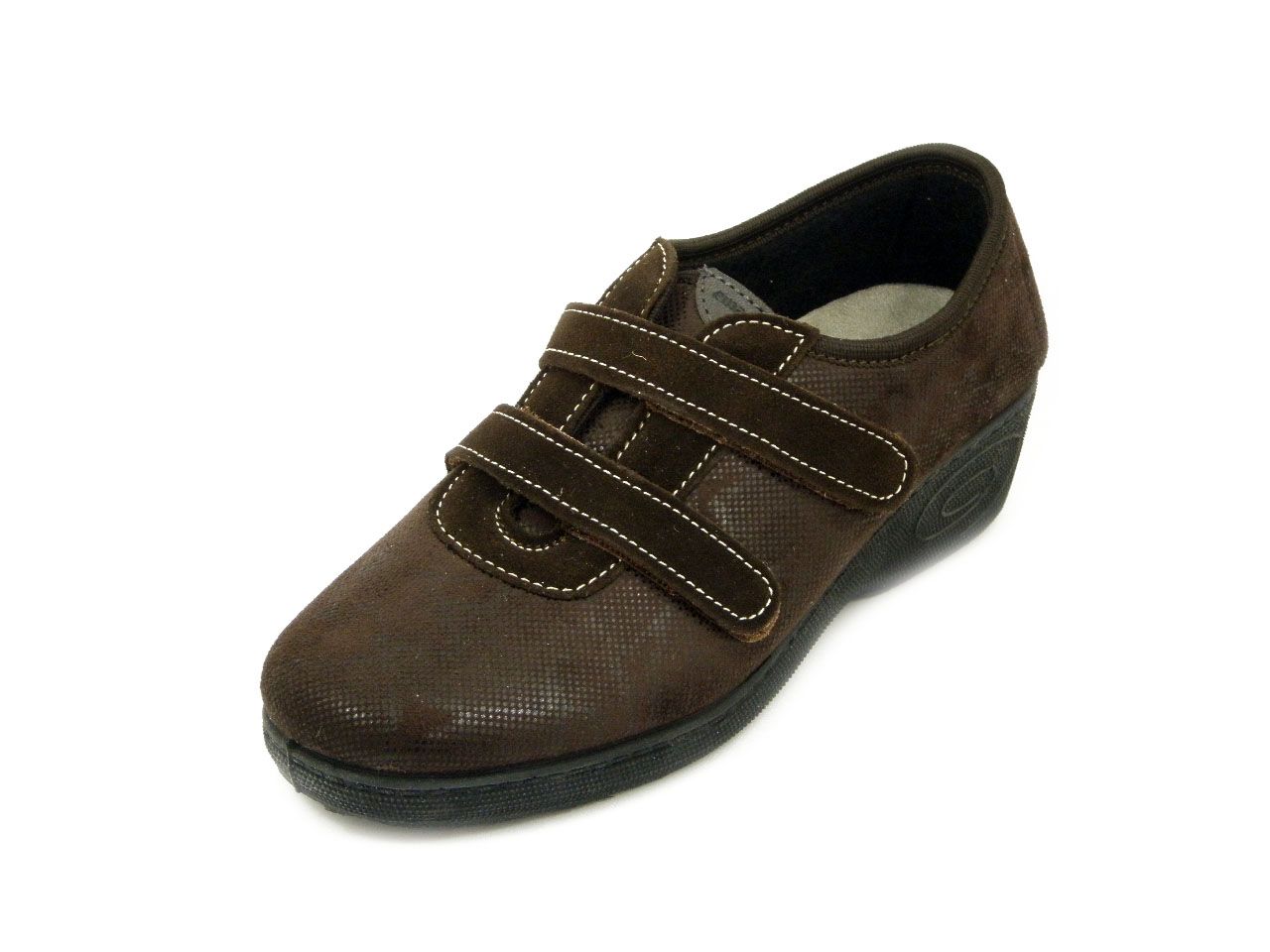 Scarpe Donna Comfort in Tessuto Marrone con Strap, Zeppa Media 4 cm, Plantare Estraibile, EMANUELA - 2309