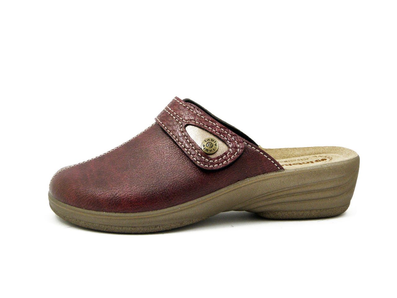 Pantofole Donna in Eco Pelle Bordeaux con Strap, Sottopiede Vera Pelle, Zeppa Bassa, INBLU - CK05BO Pantofole Donna in Eco Pelle Bordeaux con Strap, Sottopiede Vera Pelle, Zeppa Bassa, INBLU - CK05BO