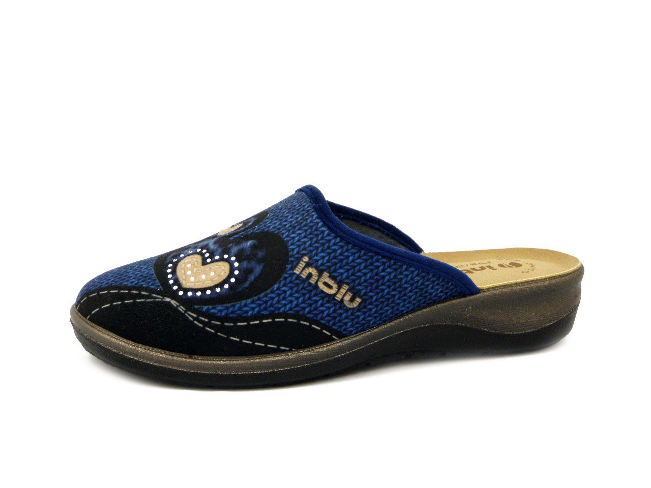 Pantofole Donna in Tessuto Blu, Sottopiede Anatomico, Zeppa Bassa, INBLU - OD17 Pantofole Donna in Tessuto Blu, Sottopiede Anatomico, Zeppa Bassa, INBLU - OD17