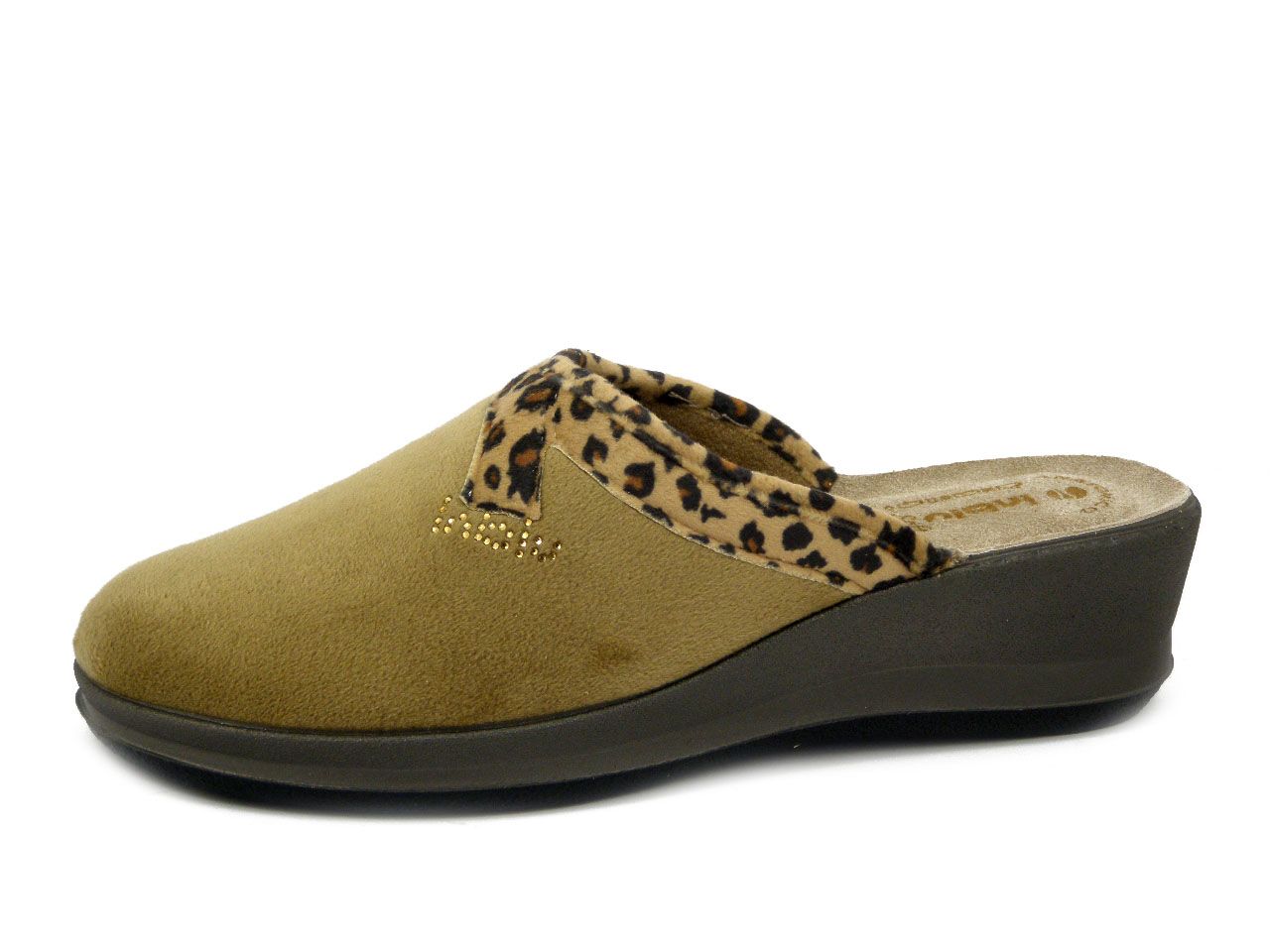Pantofole Donna Invernali in Tessuto Beige e Animalier, Sottopiede Vera Pelle, Zeppa Media, INBLU - GI31BE Pantofole Donna Invernali in Tessuto Beige e Animalier, Sottopiede Vera Pelle, Zeppa Media, INBLU - GI31BE